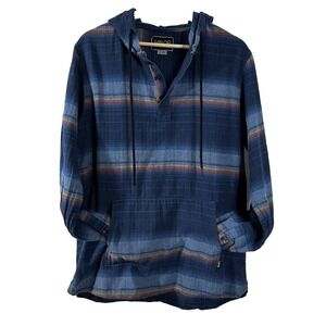 Valor Collective Mens Blue Striped Cotton Baja Hoodie Henley Pullover Medium